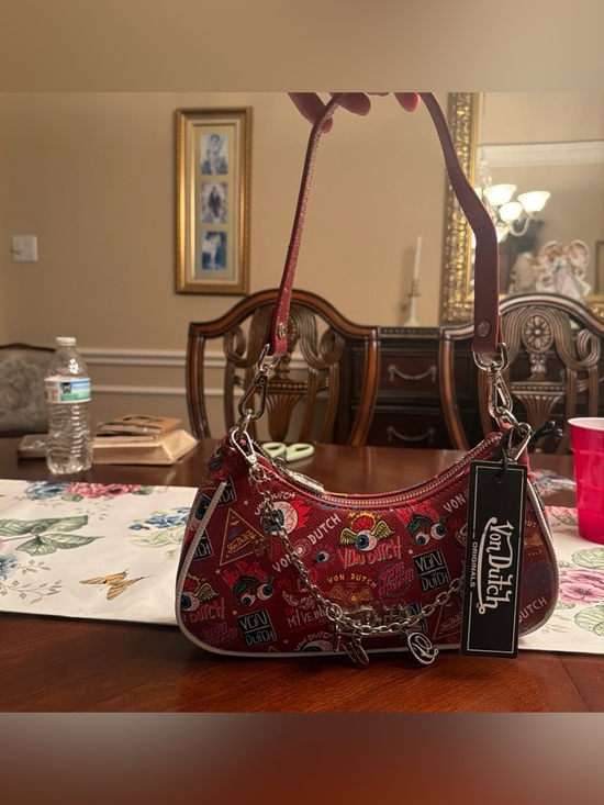 Von Dutch Handbags - Von Dutch Red Logo Print Shoulder Bag
